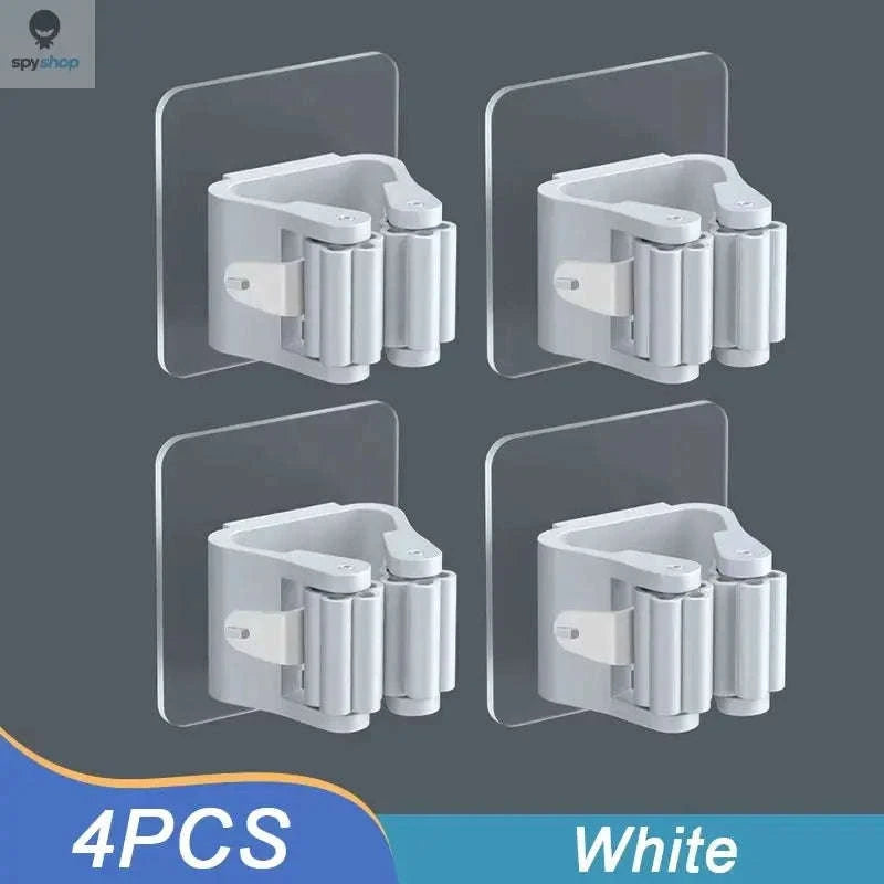 Self-adhesive Mop Holder – Wall-Mounted Organizer for Mops, Brooms & Tools-15pcs- White