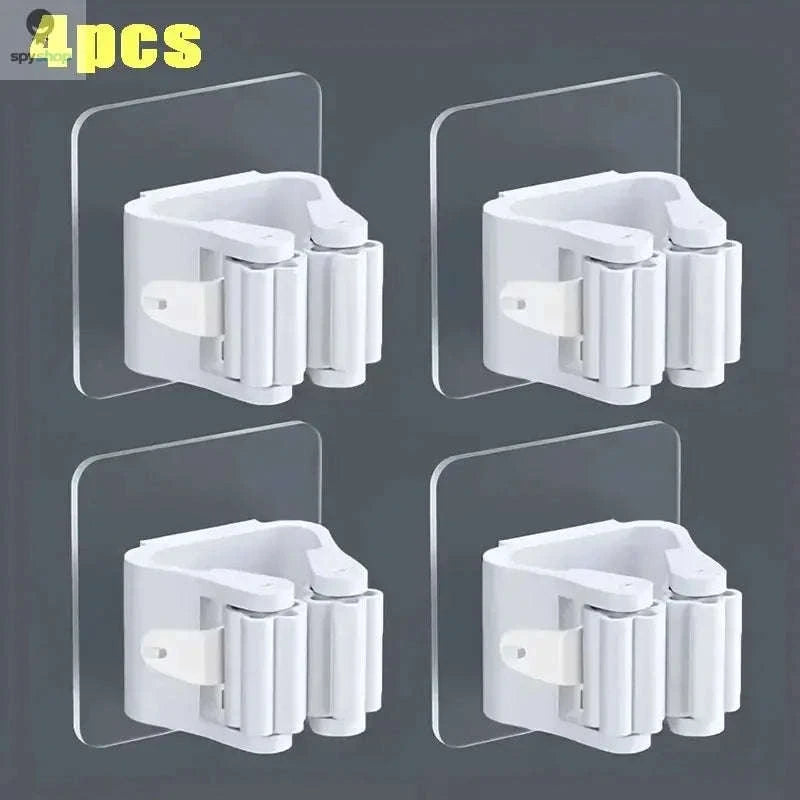 Self-adhesive Mop Holder – Wall-Mounted Organizer for Mops, Brooms & Tools-15pcs- White