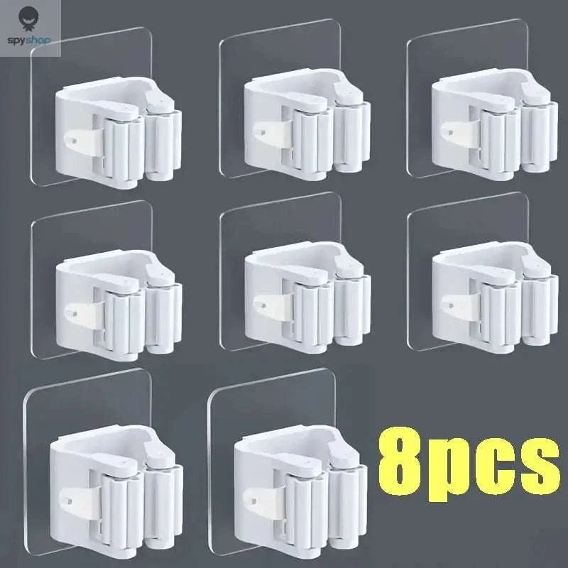 Self-adhesive Mop Holder – Wall-Mounted Organizer for Mops, Brooms & Tools-15pcs- White