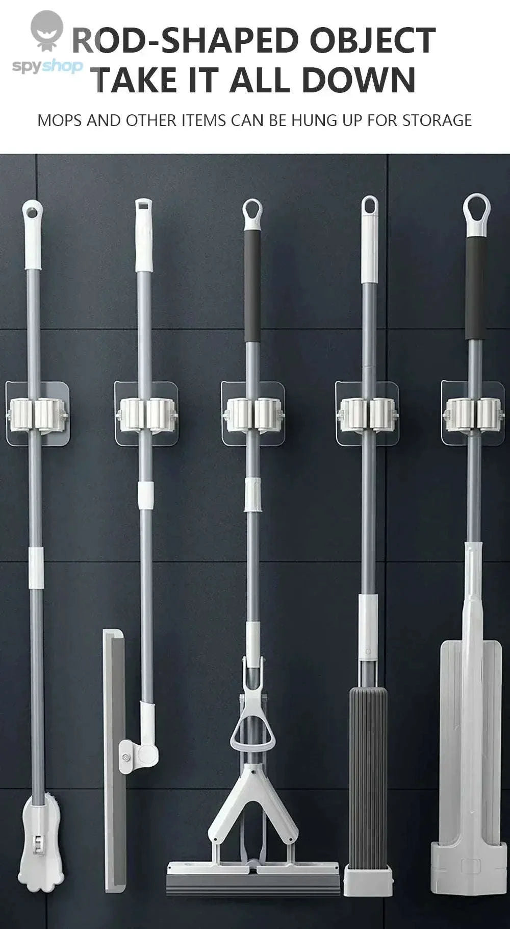 Self-adhesive Mop Holder – Wall-Mounted Organizer for Mops, Brooms & Tools-15pcs- White