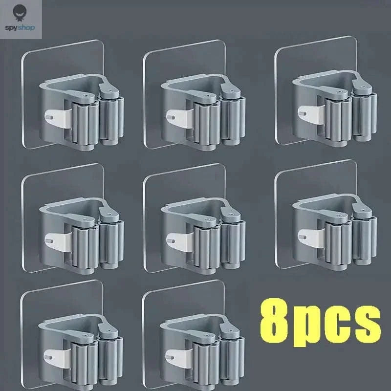 Self-adhesive Mop Holder – Wall-Mounted Organizer for Mops, Brooms & Tools-15pcs- White