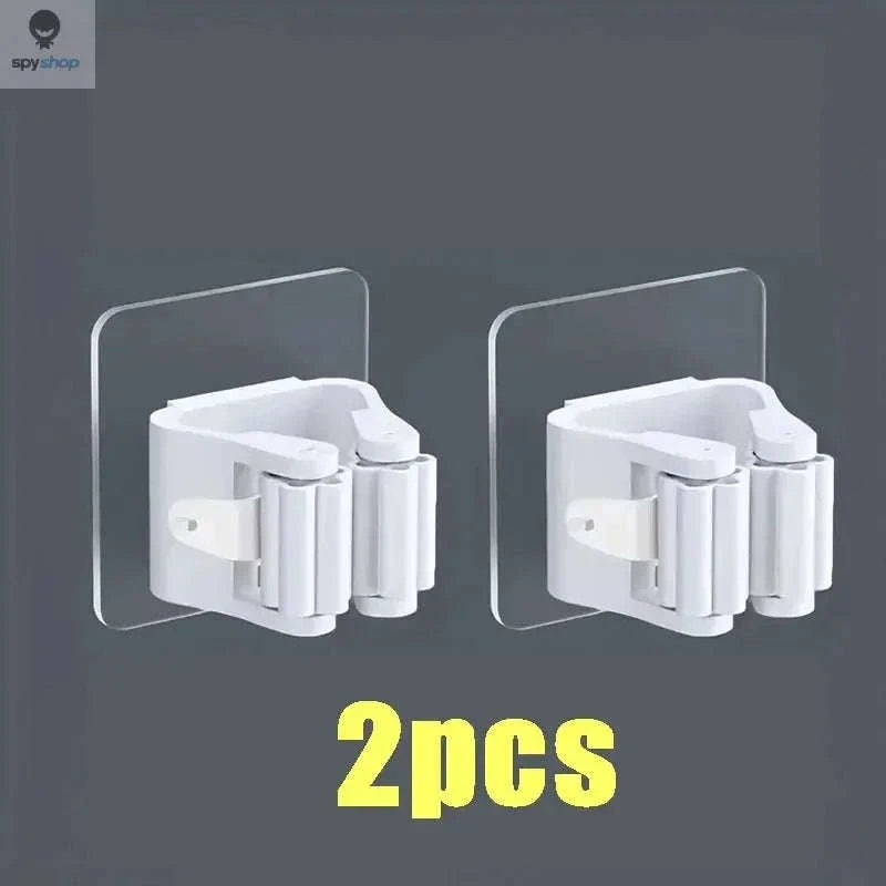 Self-adhesive Mop Holder – Wall-Mounted Organizer for Mops, Brooms & Tools-15pcs- White