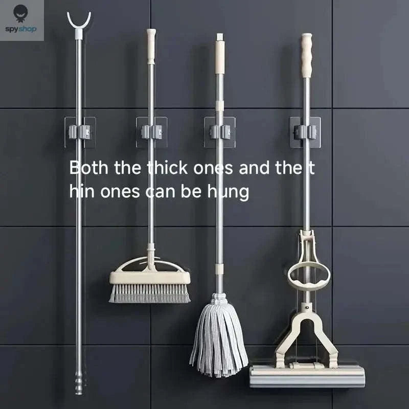 Self-adhesive Mop Holder – Wall-Mounted Organizer for Mops, Brooms & Tools-15pcs- White