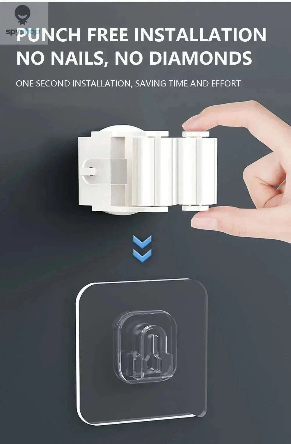 Self-Adhesive Mop Holder Wall-Mounted Organizer for Tools-15pcs- White