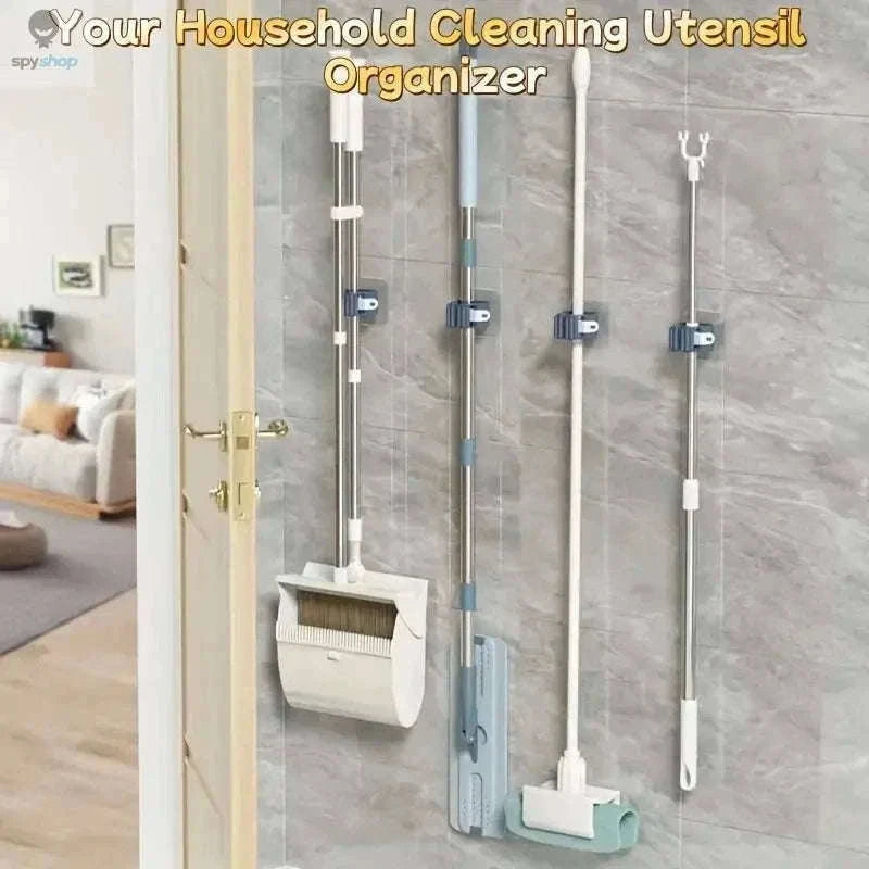 Self-Adhesive Mop Holder Wall-Mounted Organizer for Tools-15pcs- White