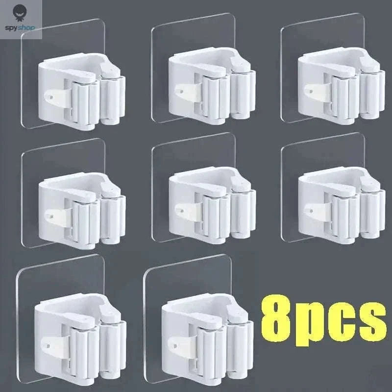Self-Adhesive Mop Holder Wall-Mounted Organizer for Tools-15pcs- White