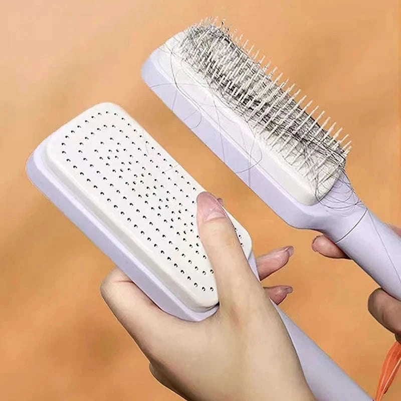 Self-Cleaning Hairbrush with Scalp Massager & Anti-Static Detangling-Light purple