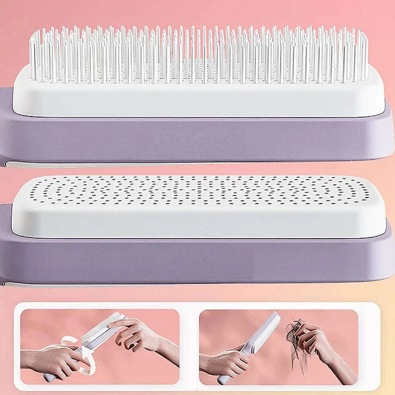 Self-Cleaning Hairbrush with Scalp Massager & Anti-Static Detangling-Light purple