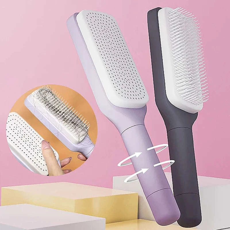 Self-Cleaning Hairbrush with Scalp Massager & Anti-Static Detangling-Light purple