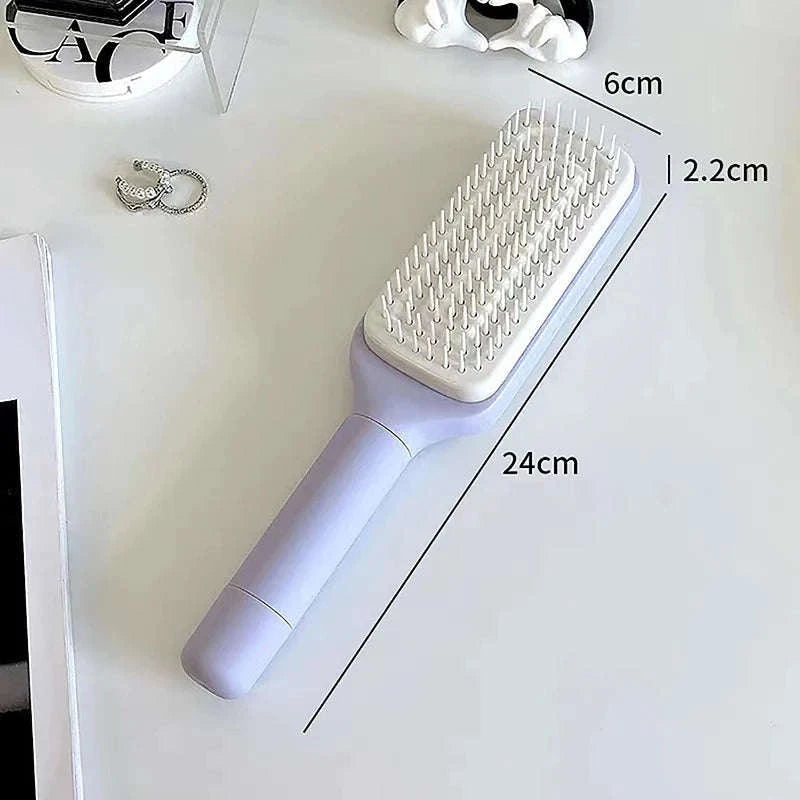 Self-Cleaning Hairbrush with Scalp Massager & Anti-Static Detangling-Light purple