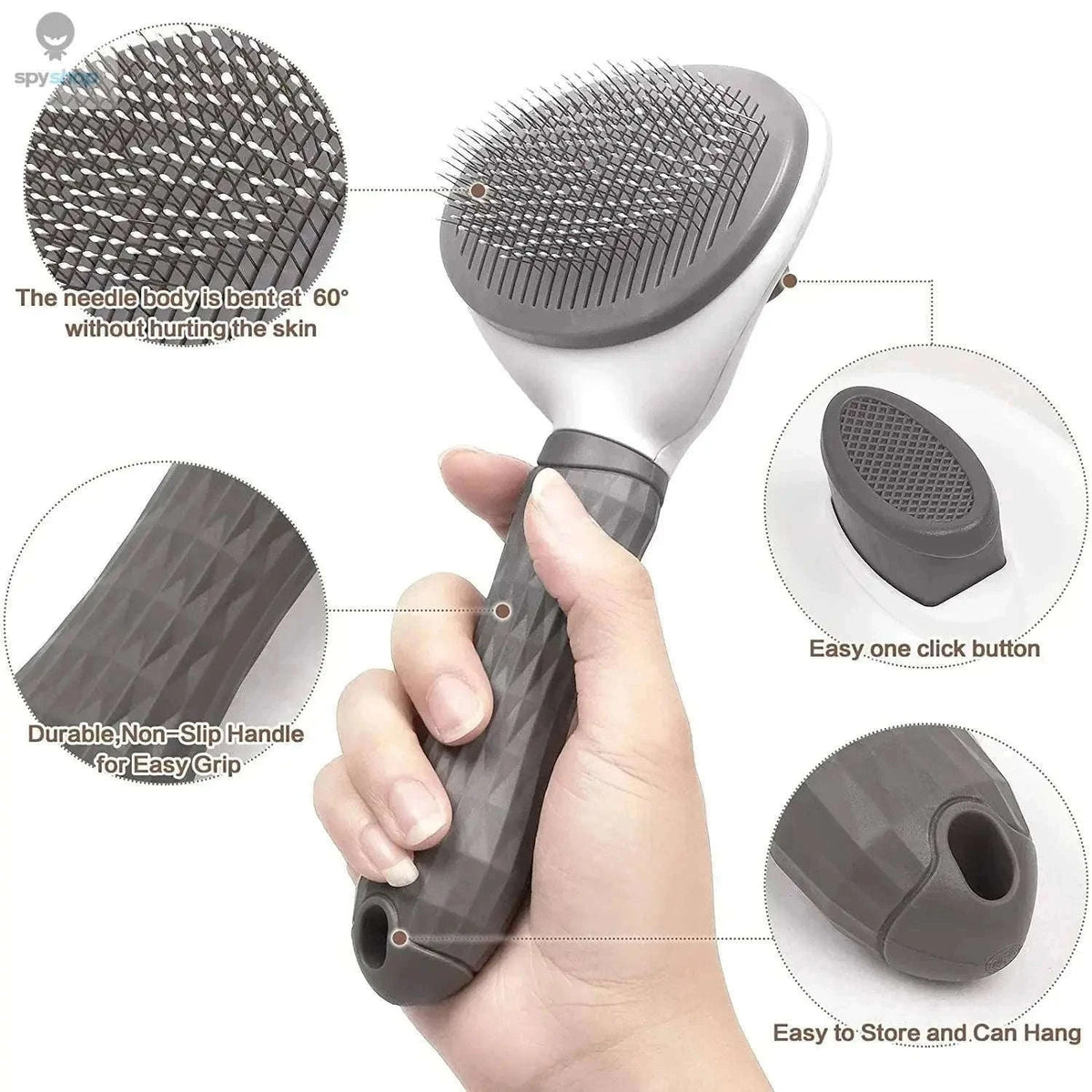 Self-Cleaning Pet Brush for Easier Grooming and Less Shedding-Gray