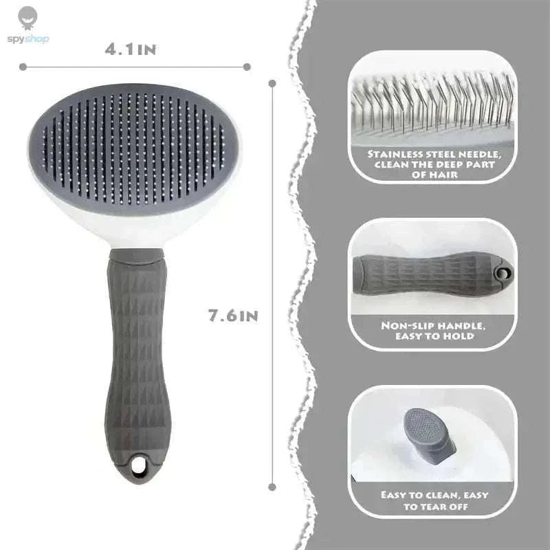 Self-Cleaning Pet Brush for Easier Grooming and Less Shedding-Gray