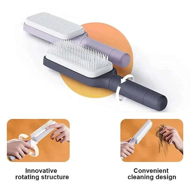 Self-Cleaning Rotating Hairbrush for Easier Detangling-Purple