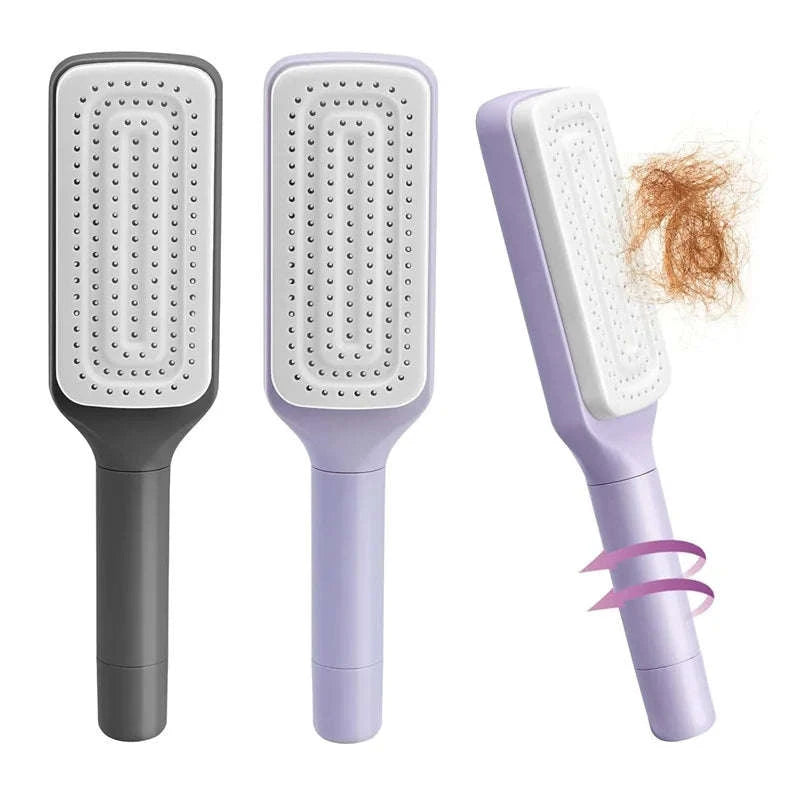 Self-Cleaning Rotating Hairbrush-Purple