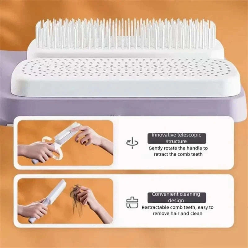 Self-Cleaning Rotating Hairbrush-Purple