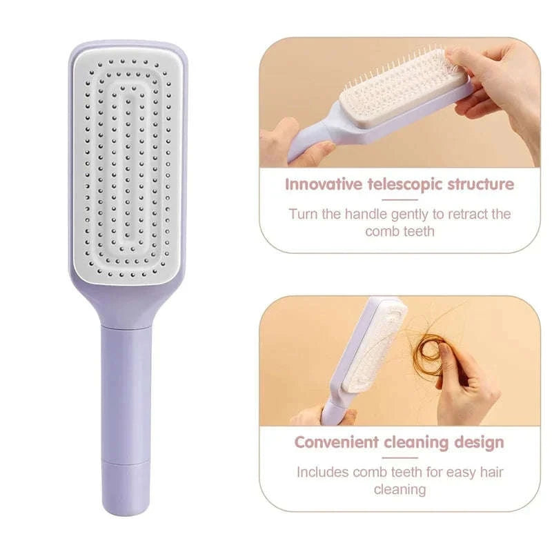 Self-Cleaning Rotating Hairbrush-Purple