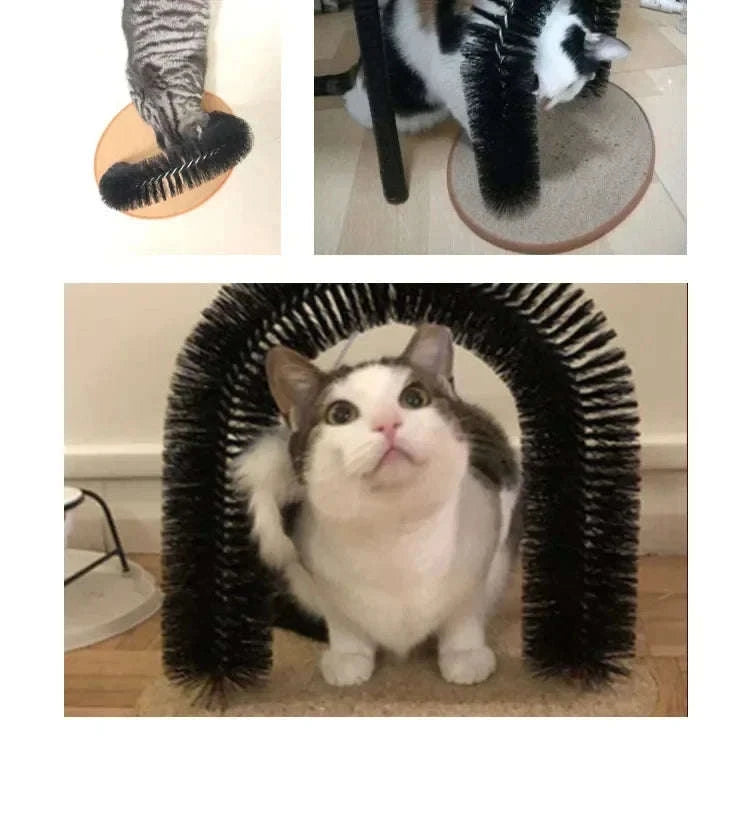 Self Grooming Cat Toy Arch with Massage Brush-black