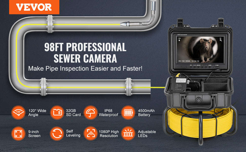 Self-Leveling Sewer Camera with 9-inch HD Screen-50M / Poland