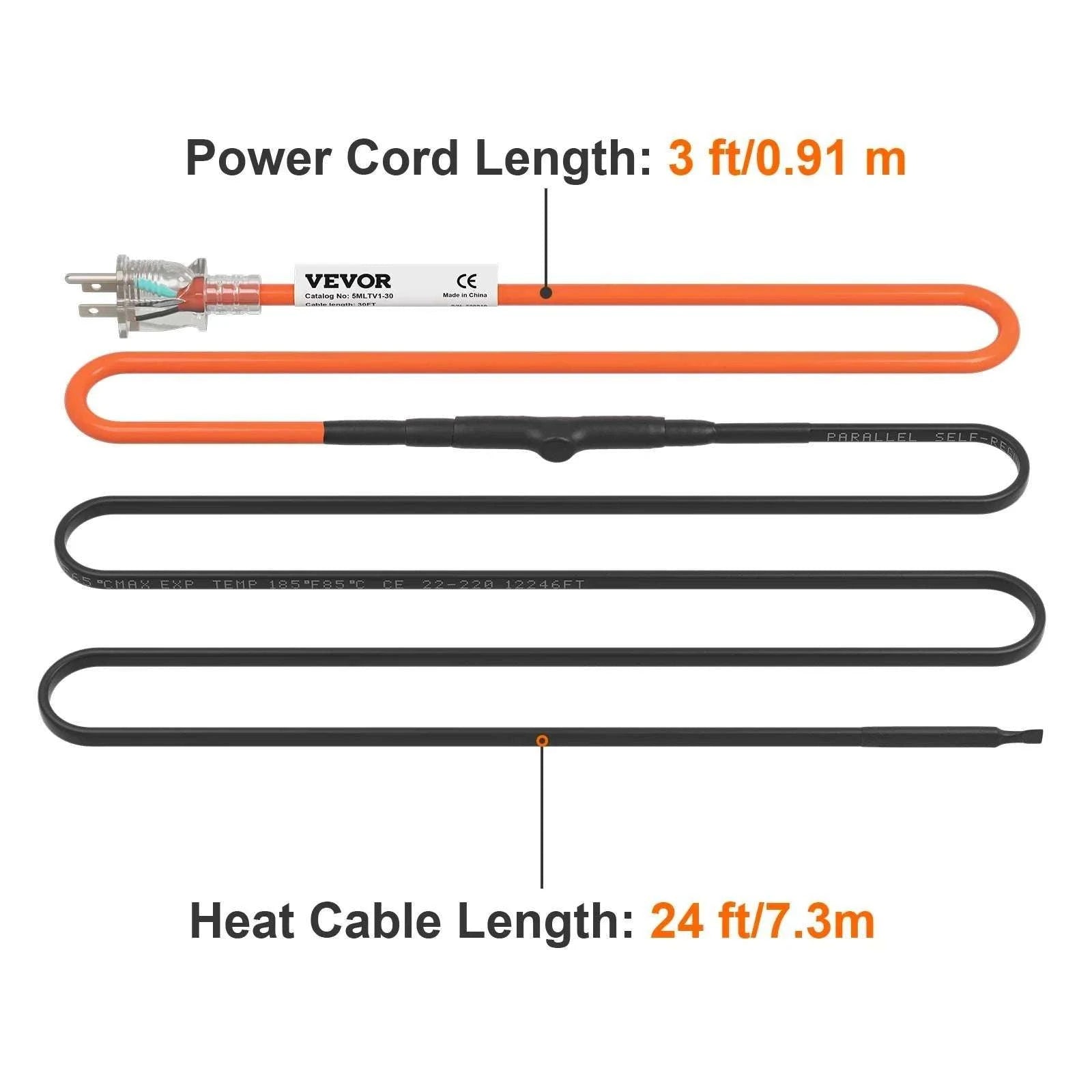 Self-Regulating Pipe Heating Cable for Freeze Protection 24–120ft-100FT / United States