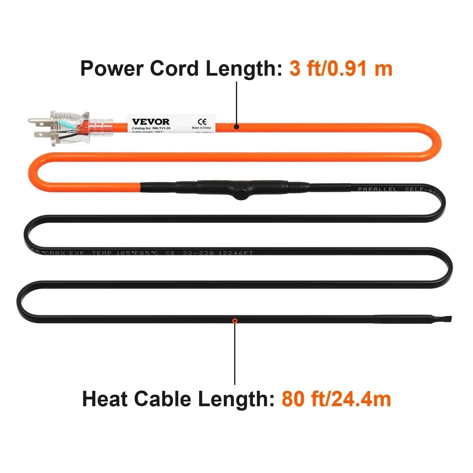 Self-Regulating Pipe Heating Cable for Freeze Protection 24–120ft-100FT / United States