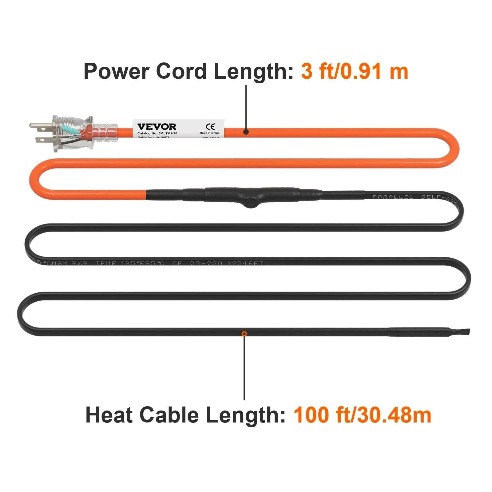 Self-Regulating Pipe Heating Cable for Freeze Protection 24–120ft-24FT / United States