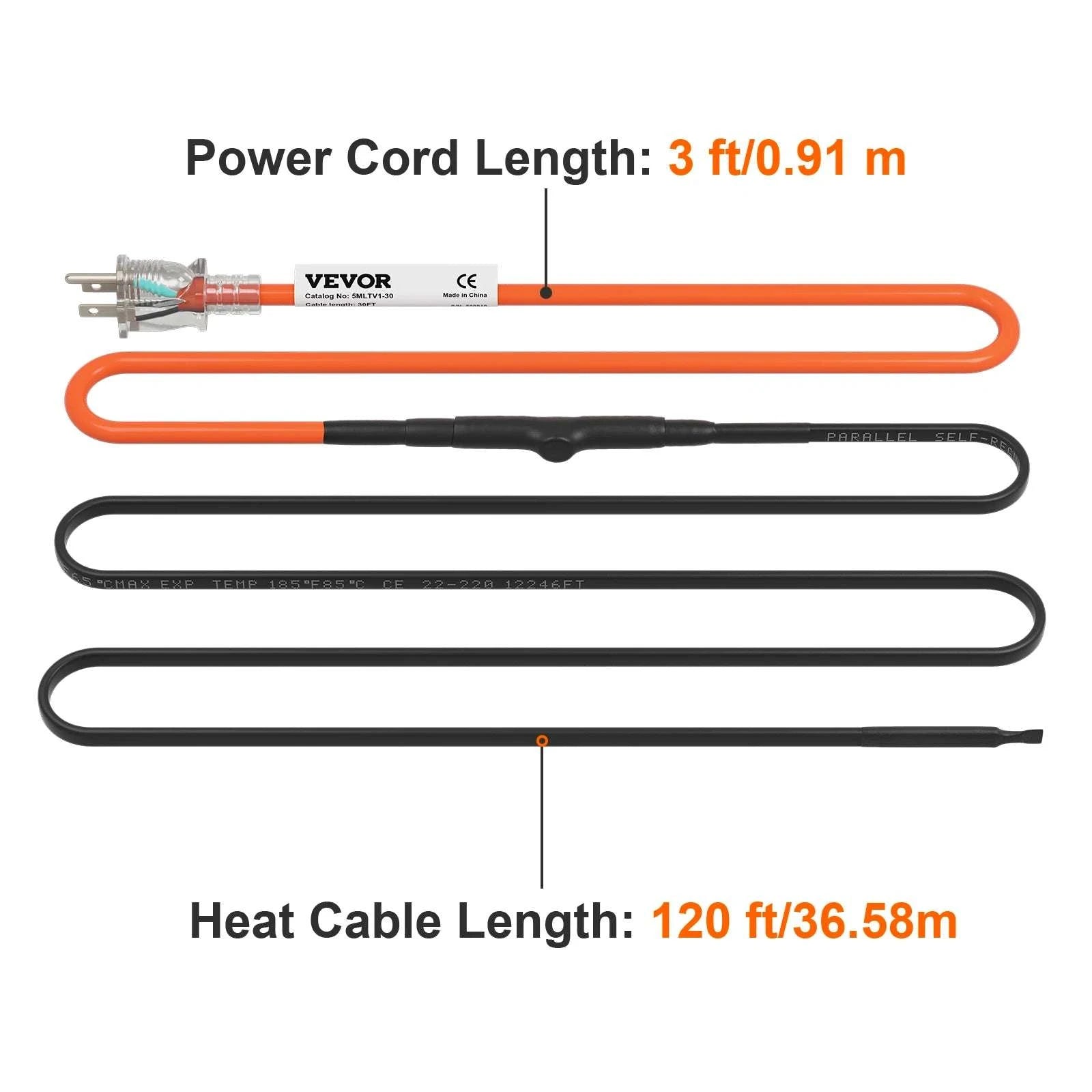Self-Regulating Pipe Heating Cable for Freeze Protection 24–120ft-24FT / United States