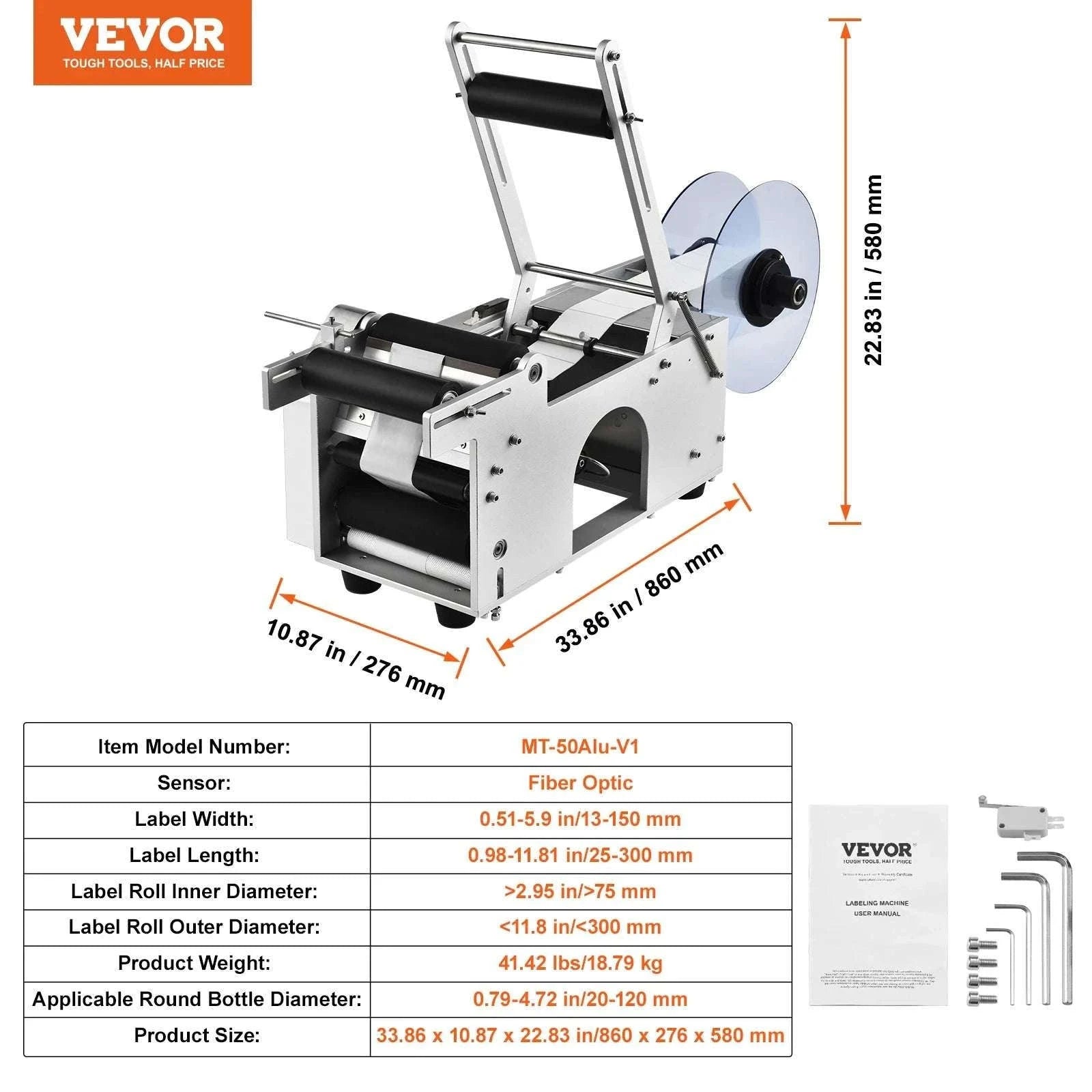 Semi-Automatic Bottle Labeling Machine 20–50 pcs/min Electric-MT-50Alu / CZECH REPUBLIC