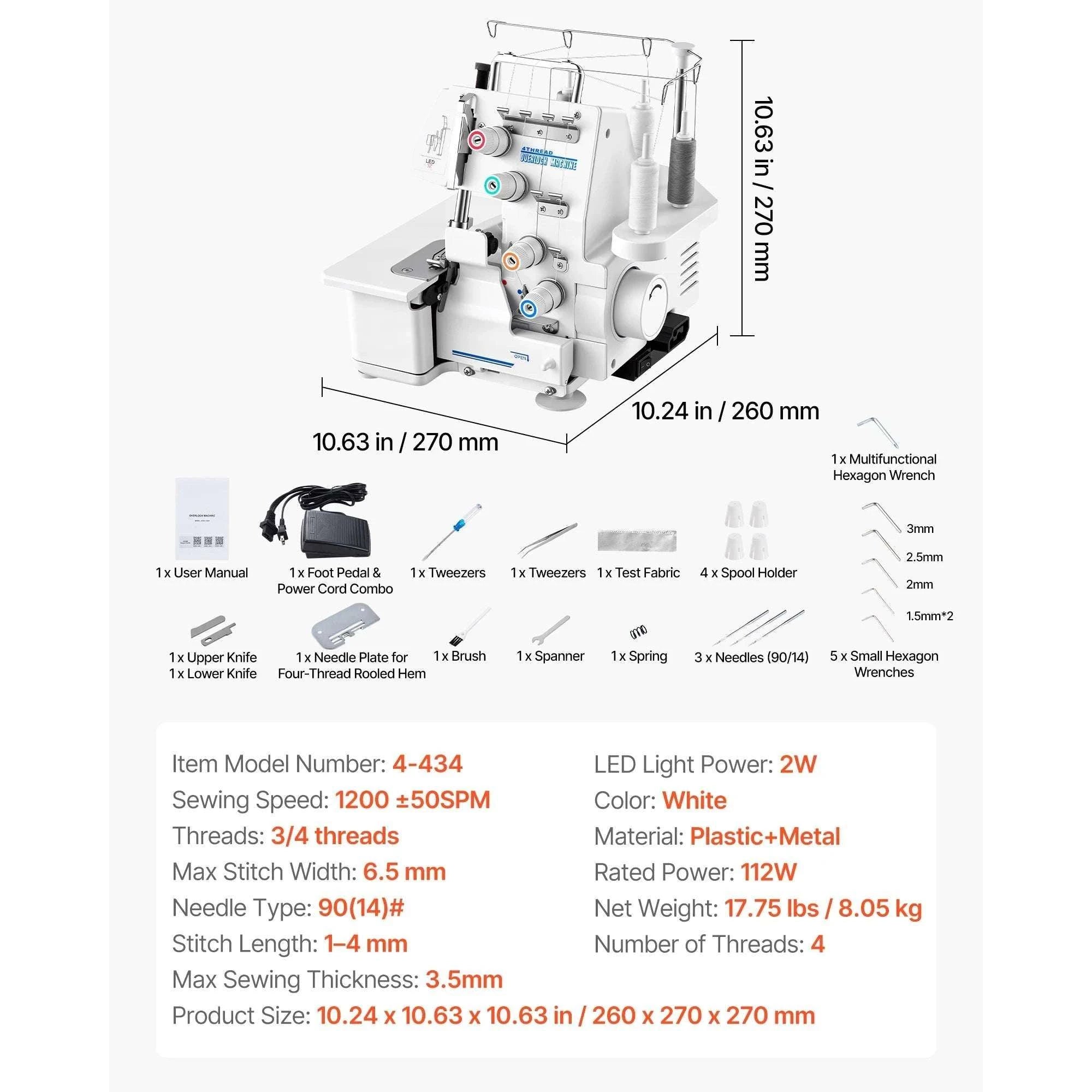 Serger Overlock Sewing Machine 1250 SPM 2-3-4 Thread Differential Feed-3 4 Threads / United States