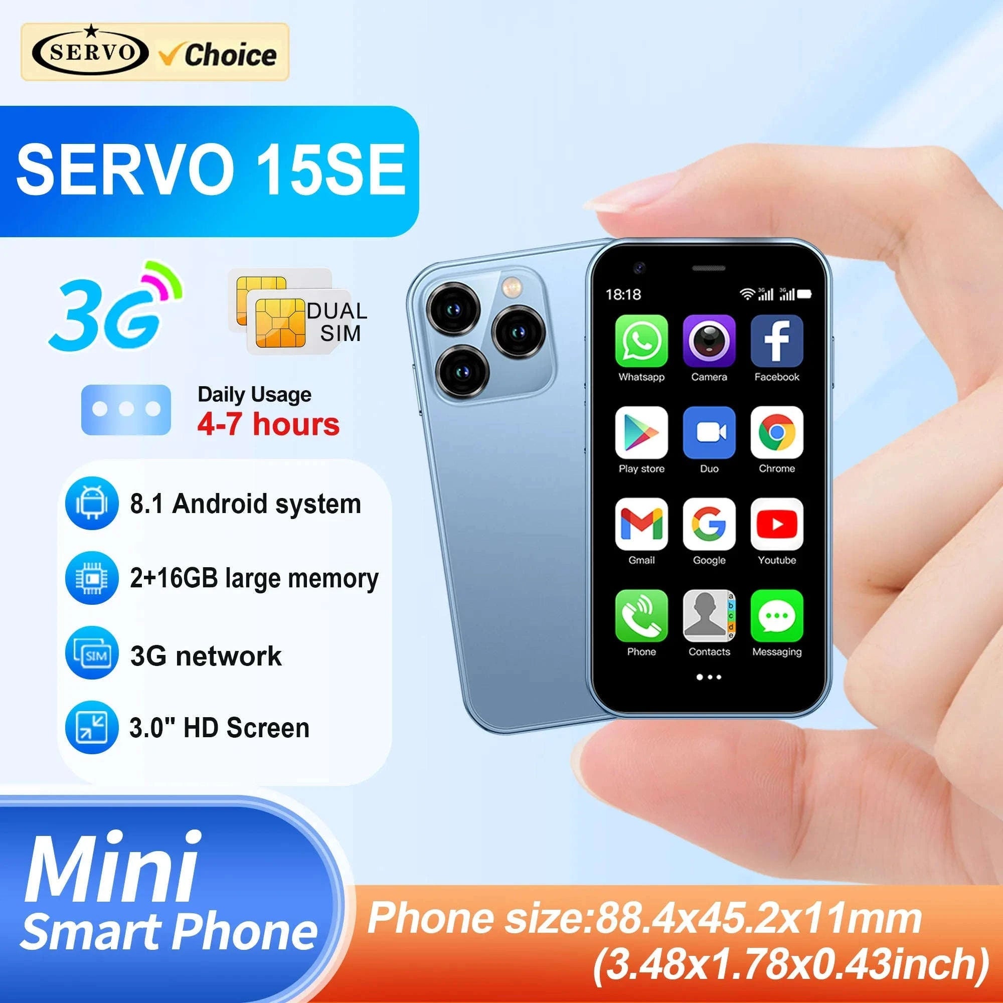 SERVO 15SE Mini Pocket Smartphone Dual SIM-black / 2 G / 16g