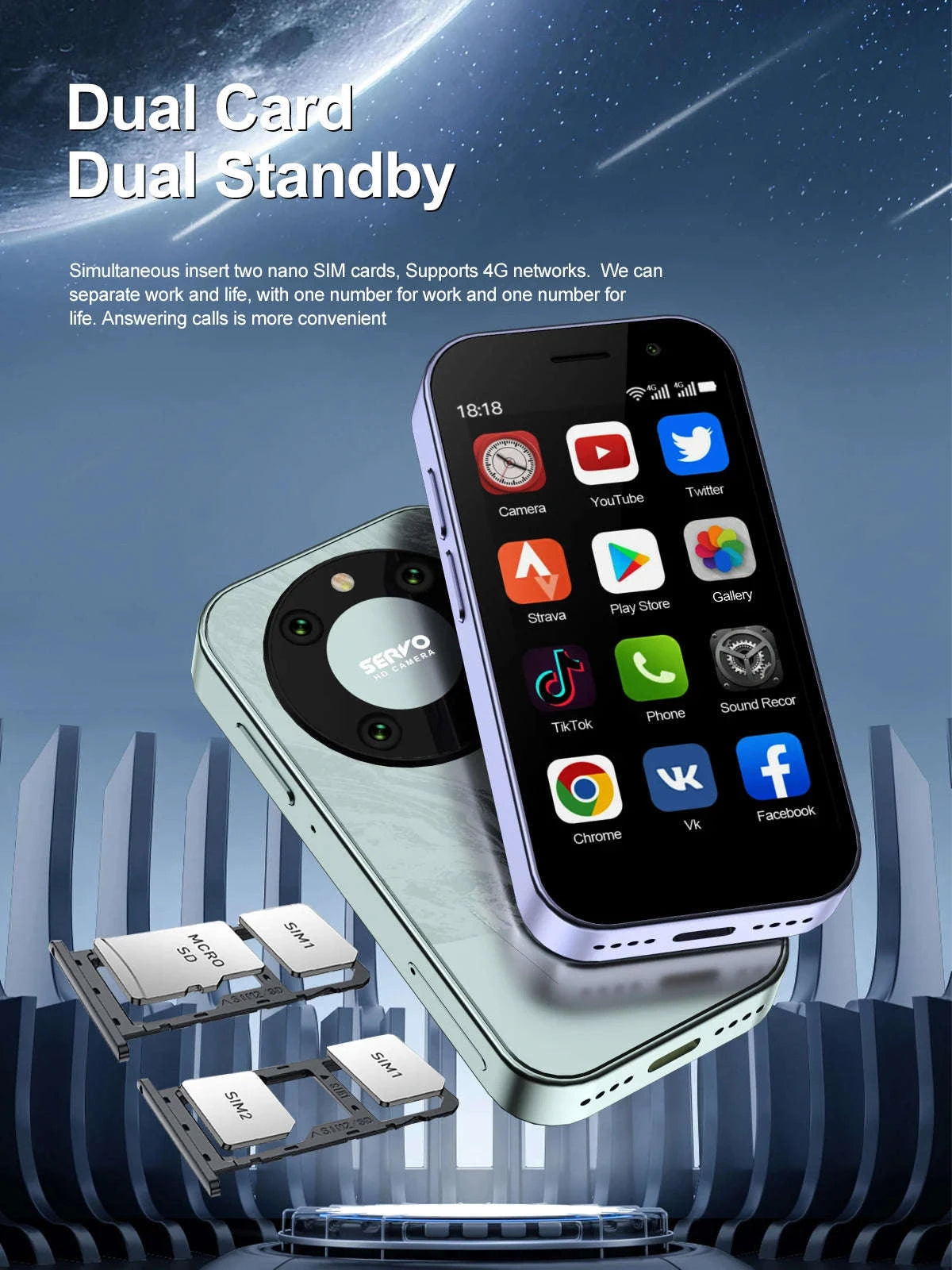 SERVO KING 9000 Mini Smartphone with 3.0" HD Display-PURPLE / 16g / 4G LTE Cellular|2 G