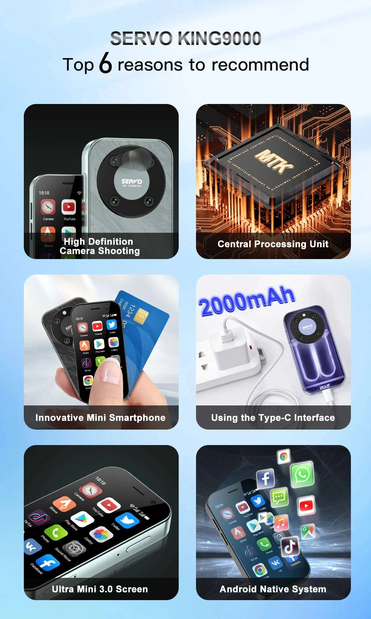 SERVO KING 9000 Mini Smartphone with 3.0" HD Display-PURPLE / 16g / 4G LTE Cellular|2 G