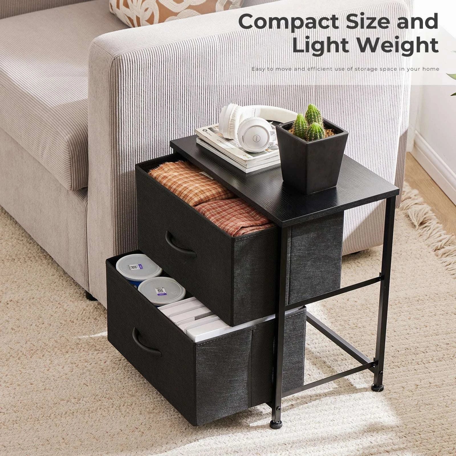 Set of 2 Fabric Drawer Nightstands with Storage and Metal Frame-1 Pack Black / GERMANY