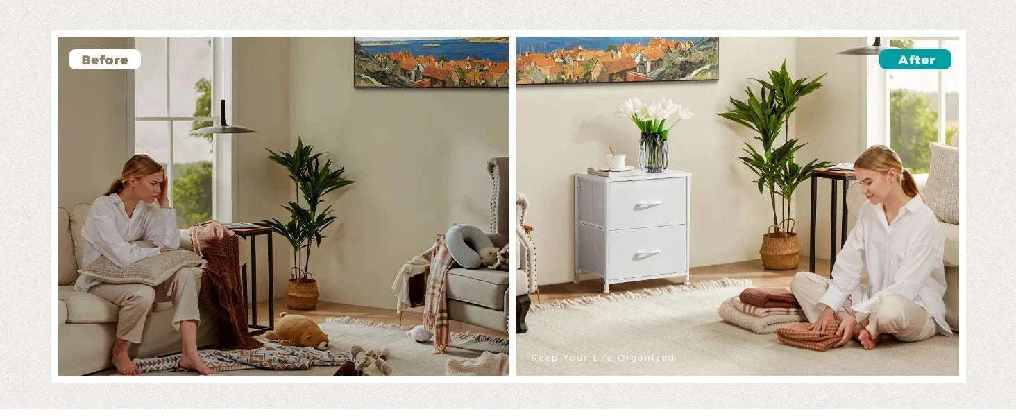 Set of 2 Fabric Drawer Nightstands with Storage and Metal Frame-1 Pack Black / GERMANY