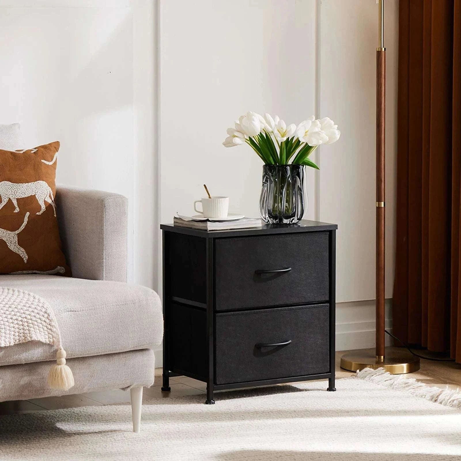 Set of 2 Fabric Drawer Nightstands with Storage and Metal Frame-1 Pack Black / GERMANY