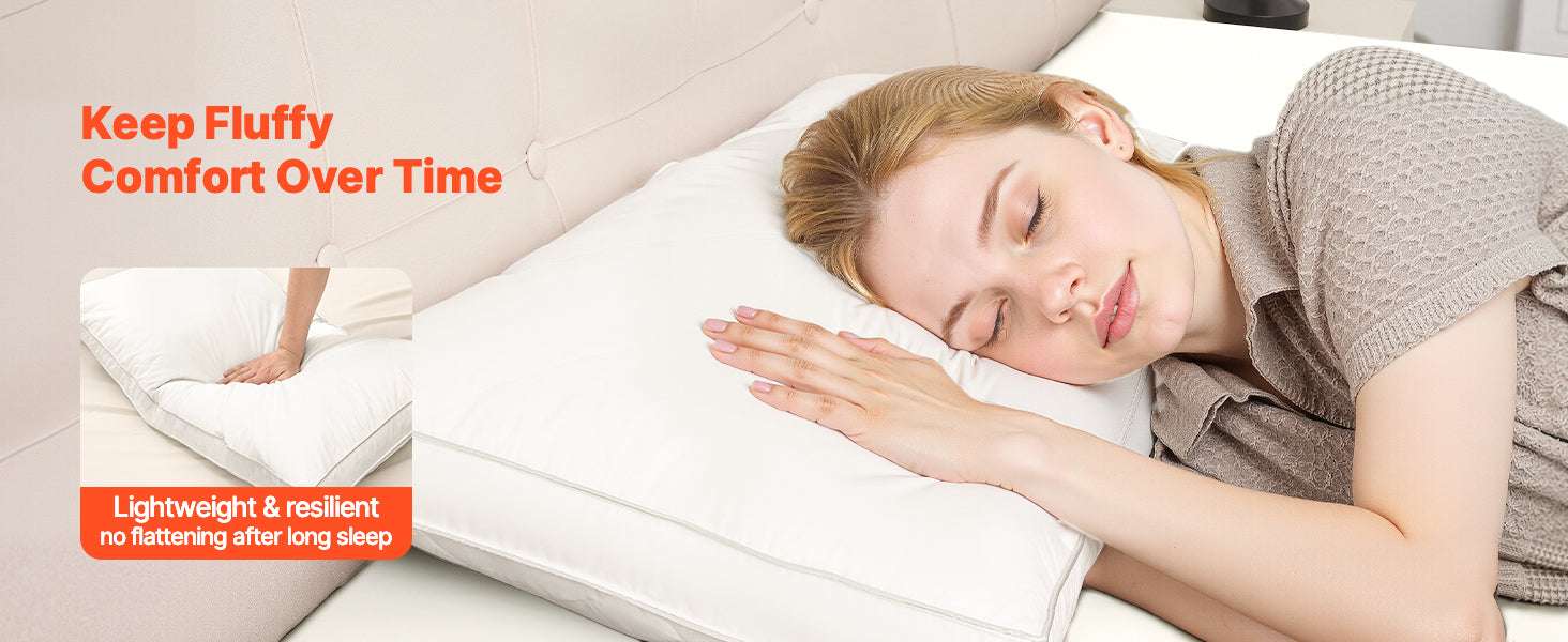 Set of 2 Goose Down Bed Pillows – Fluffy Neck Support for Deep Sleep-