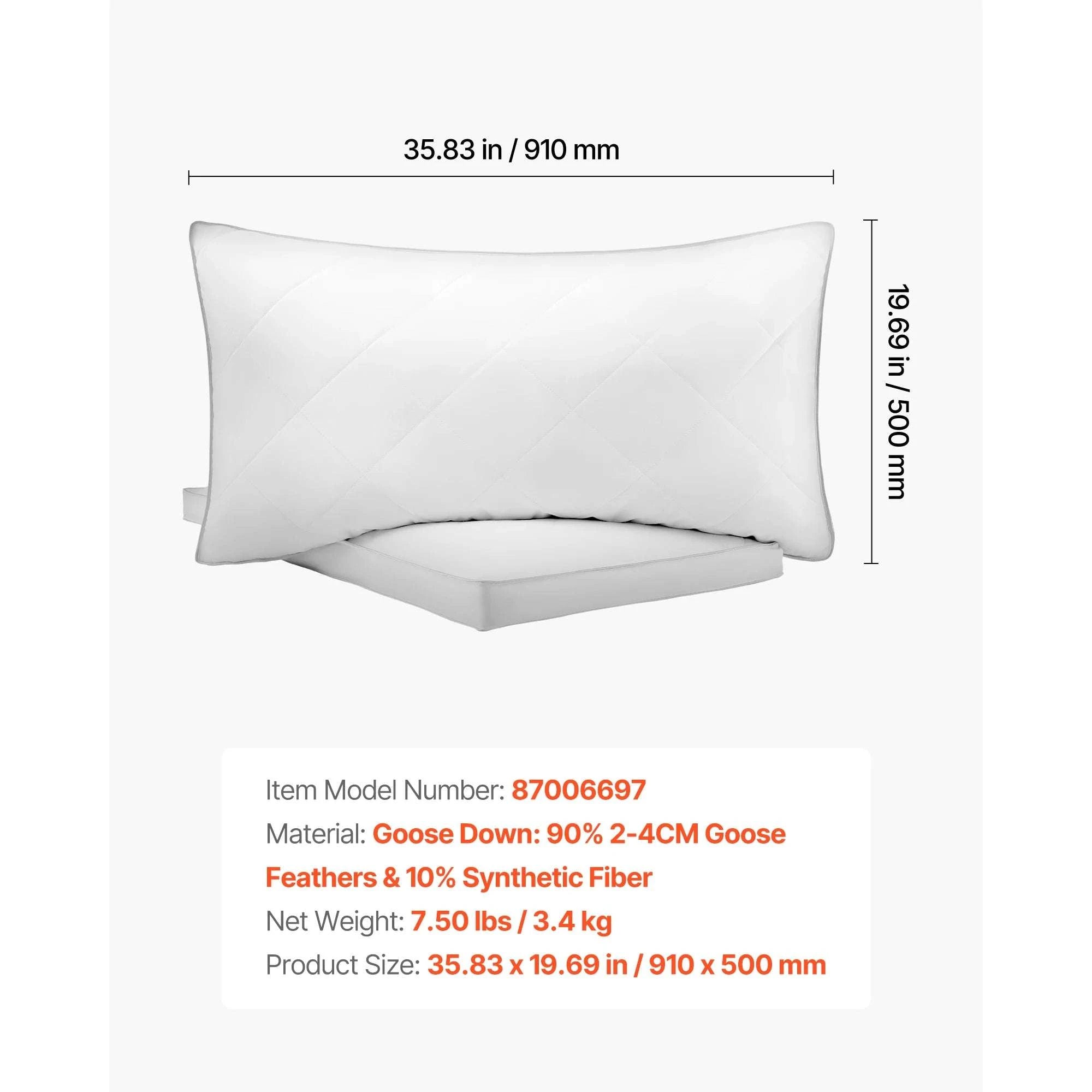 Set of 2 Goose Down Bed Pillows – Fluffy Neck Support for Deep Sleep-King / Poland