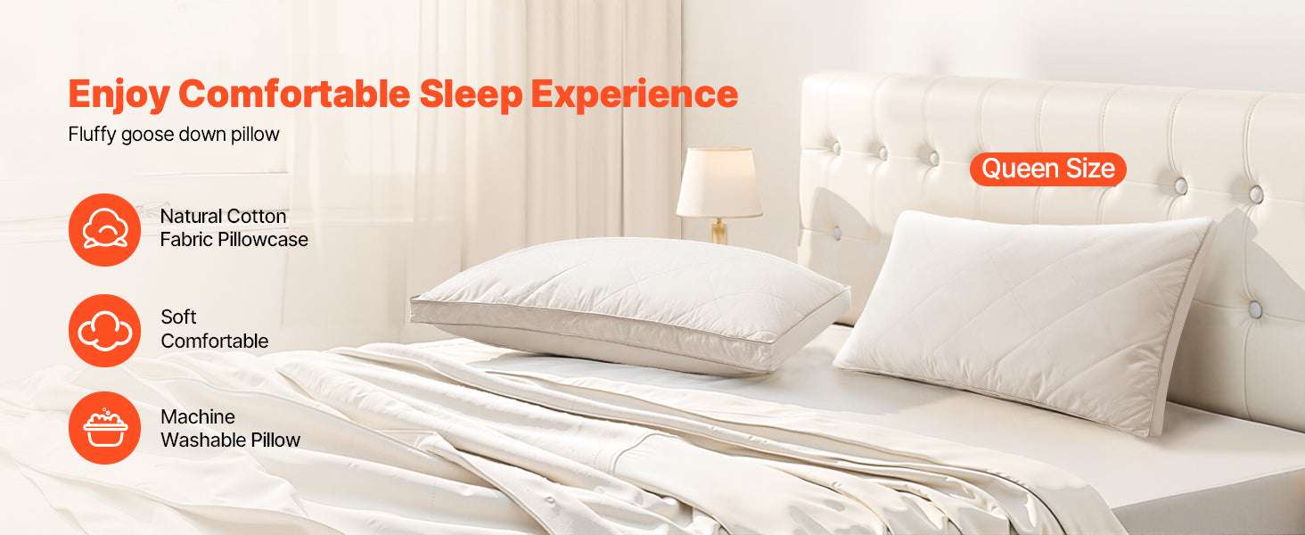 Set of 2 Goose Down Bed Pillows – Fluffy Neck Support for Deep Sleep-King / Poland