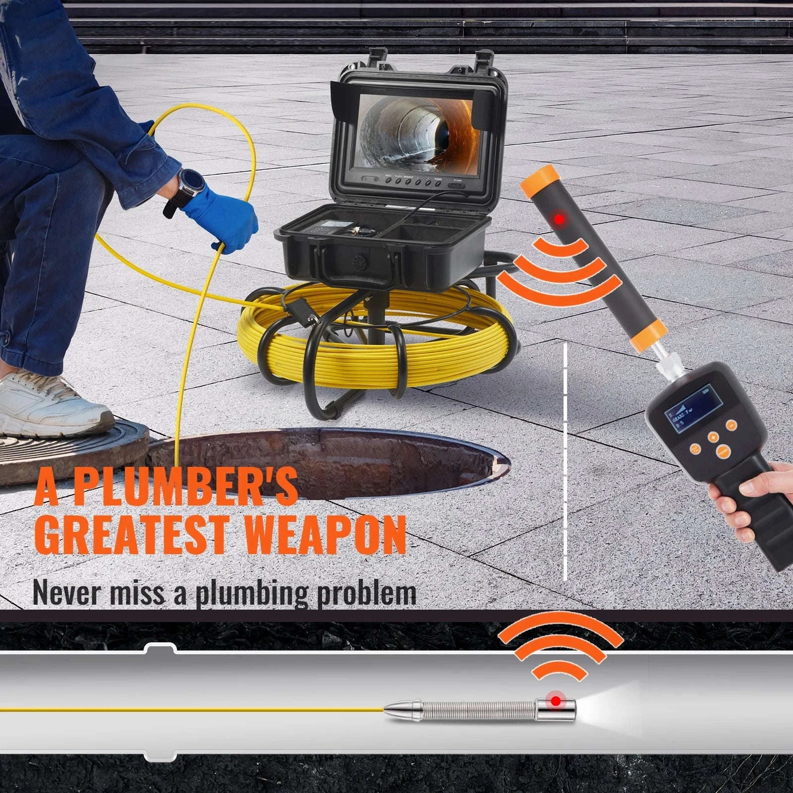 Sewer Camera with 512Hz Locator and 9" Inspection Display-9 inch Screen 91M / spain