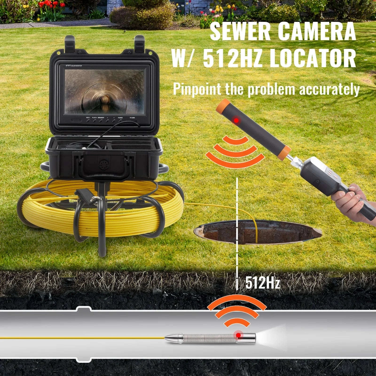 Sewer Camera with 512Hz Locator and 9" Inspection Display-9 inch Screen 91M / spain