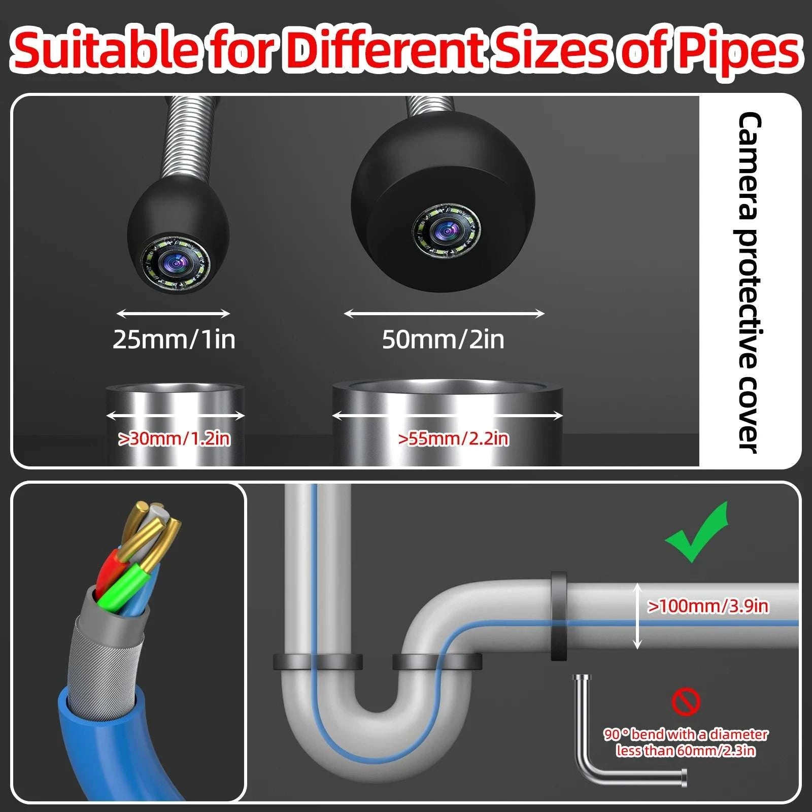 Sewer Inspection Camera 17mm LED Borescope with 4.3" Screen DVR-50M / 17mm / GERMANY