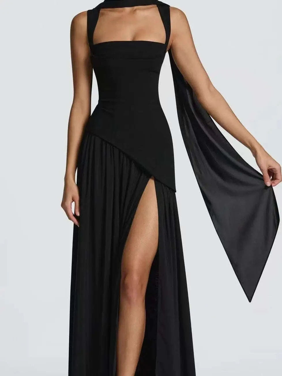 Sexy High Slit Midi Dress with Strapless A-Line Silhouette-S / 25100 dark green