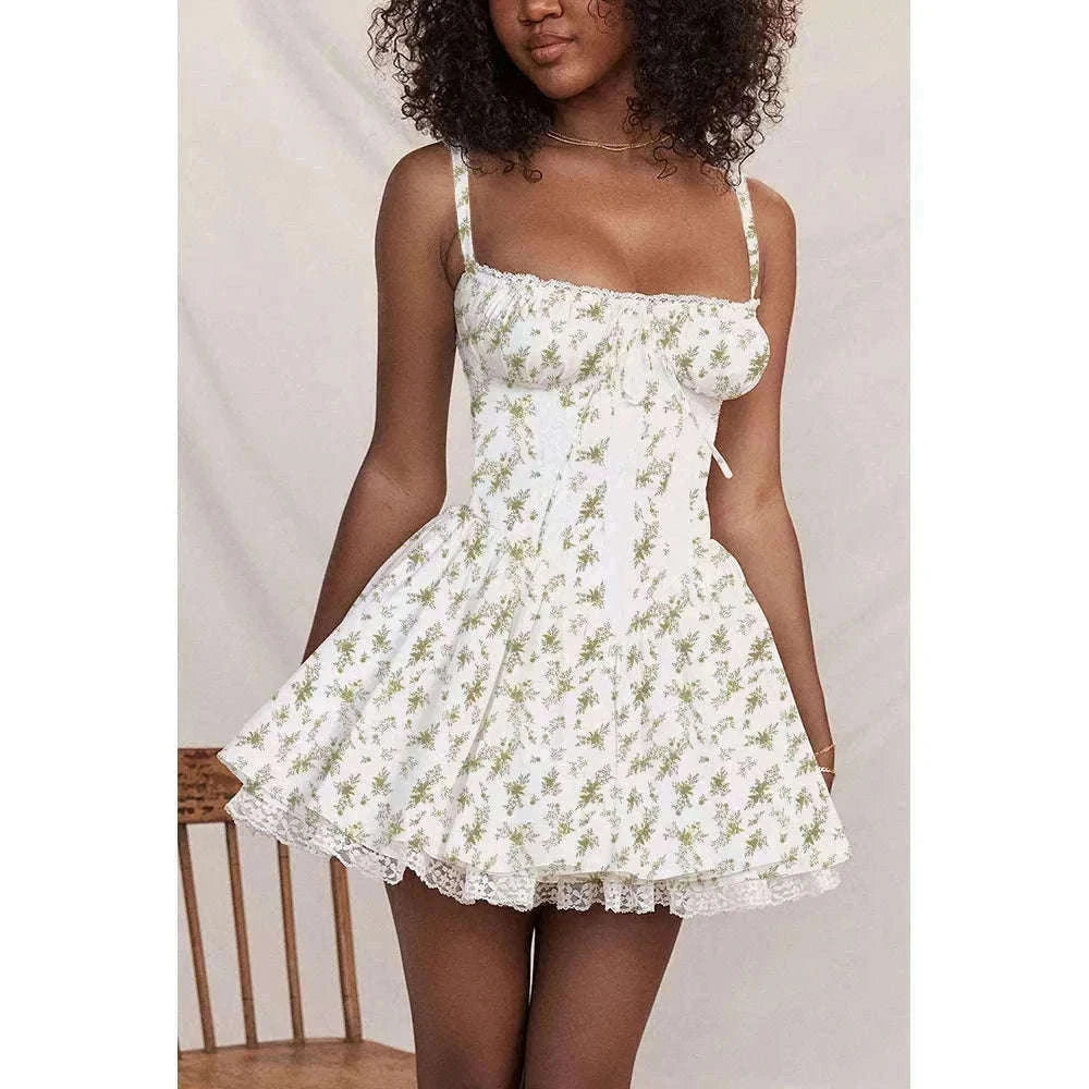 Sexy Lace Print Mini Dress with Square Neckline and Long Sleeves-Red / M