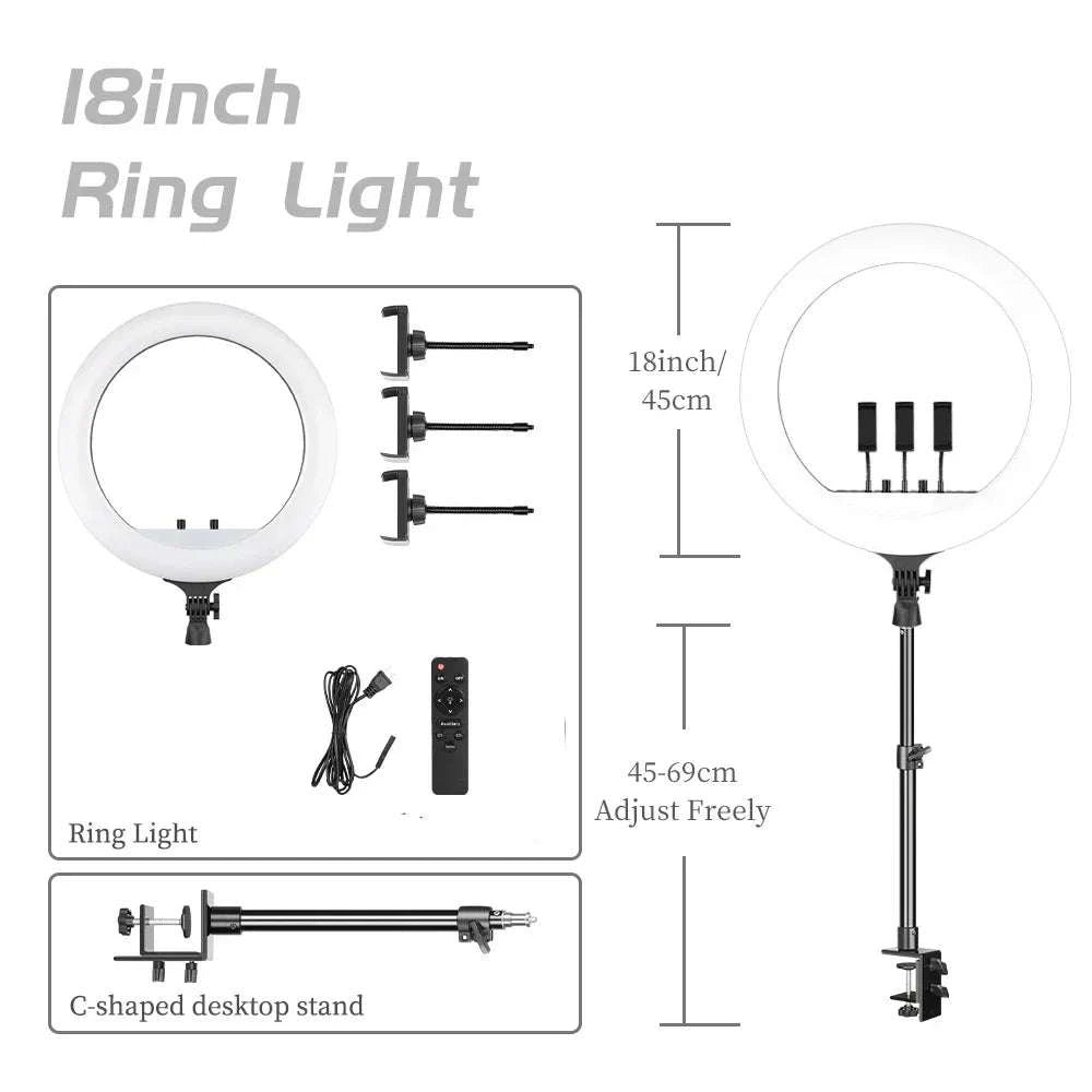 SH 18-Inch Ring Light LED Selfie Lamp with Tripod Stand-169cm stand / Italy