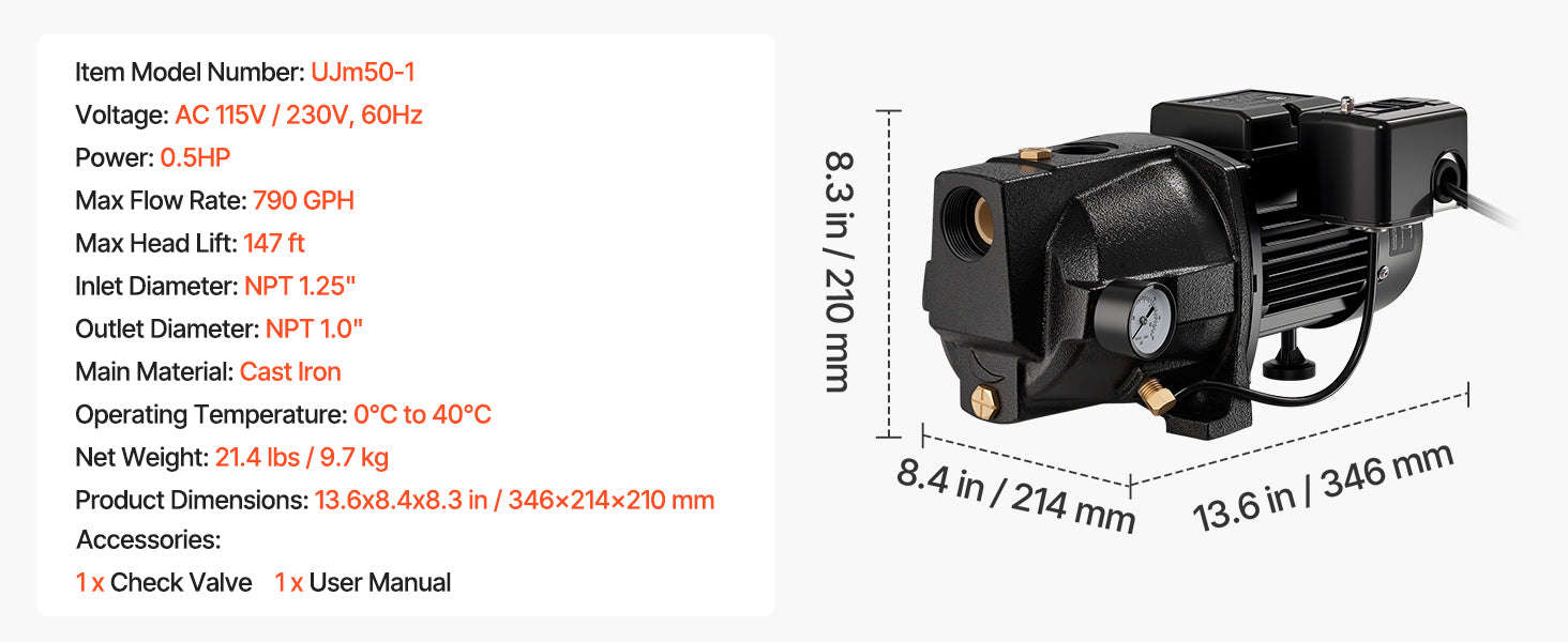 Shallow Well Jet Pump for Garden Irrigation-United States / 1.5HP