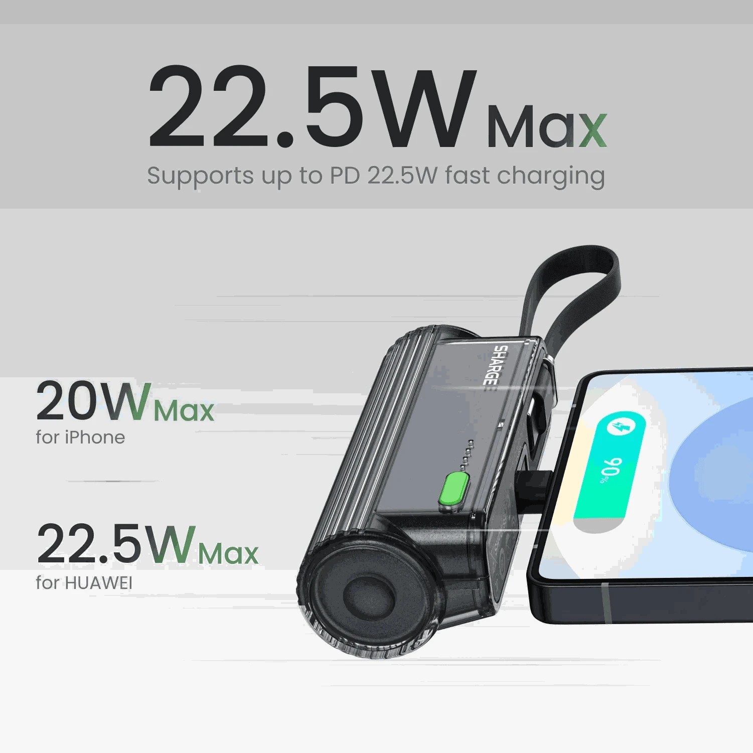 SHARGE Flow Mini 2 Portable Charger 5000mAh Fast Charging Power Bank-Black
