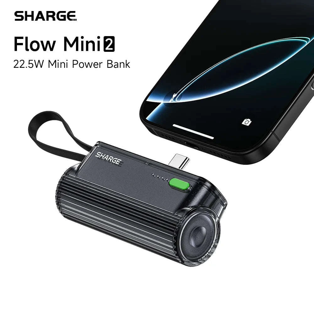 SHARGE Flow Mini 2 Portable Charger 5000mAh Fast Charging Power Bank-Black