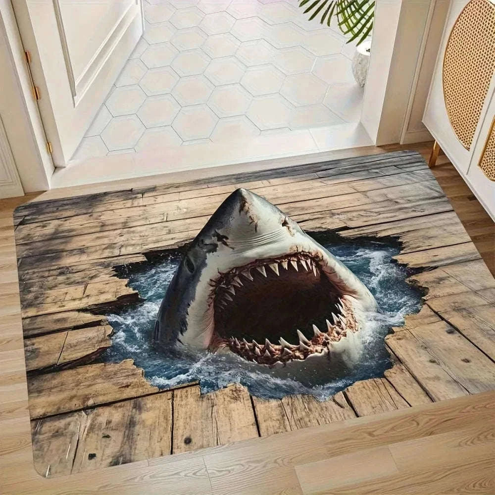 Shark Door Carpet Anti-Slip Ocean-Style Entrance Rug-XSQ-FLR-323 / 40X60CM(1.3X2FT