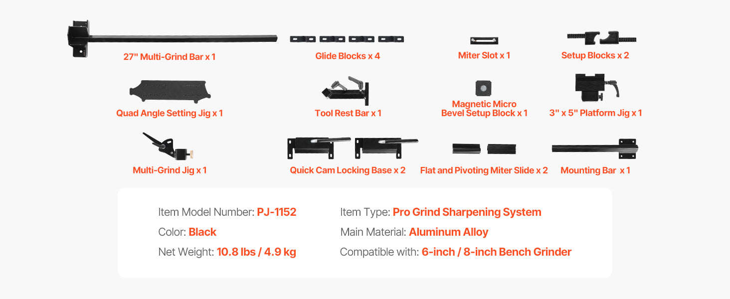 Sharpening System for 6 and 8 Inch Bench Grinders-14pcs / United States
