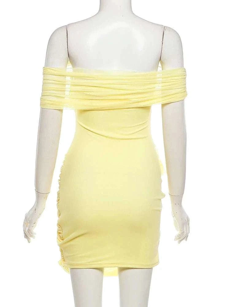 Sheer Backless Mini Dress with Slash Neck and Bodycon Fit-