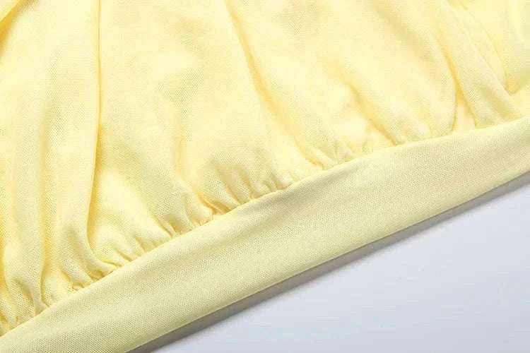 Sheer Backless Mini Dress with Slash Neck and Bodycon Fit-Yellow / L